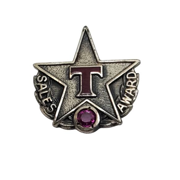 Sterling Silver Star Texaco Pin Employee Sales Award Ruby Enameled Lapel Brooch - Picture 2 of 8